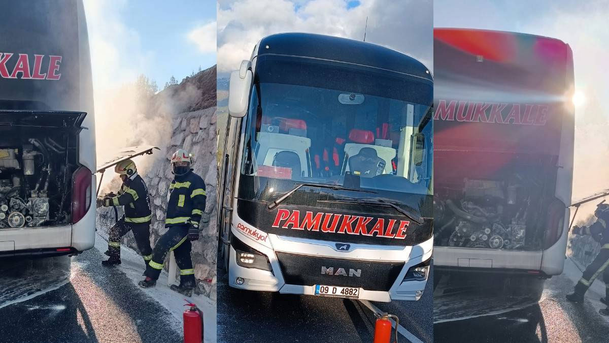 Pamukkale firmasına seyir halindeki yolcu otobüsünde yangın