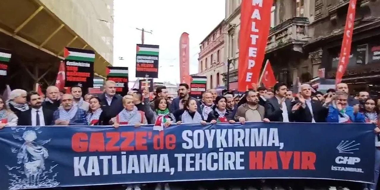 CHP'nin Taksim’deki Filistin yürüyüşüne polis ablukası: Polis ile vatandaşlar arasındaki gerilim yükseldi