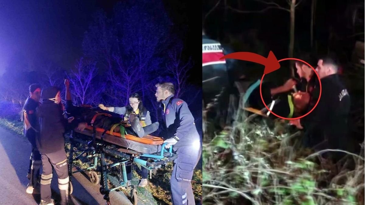 Hayrete düşüren an: Şarampole uçan araçtan kurtarılan yaralı, Sedyede sigara yakmaya çalıştı
