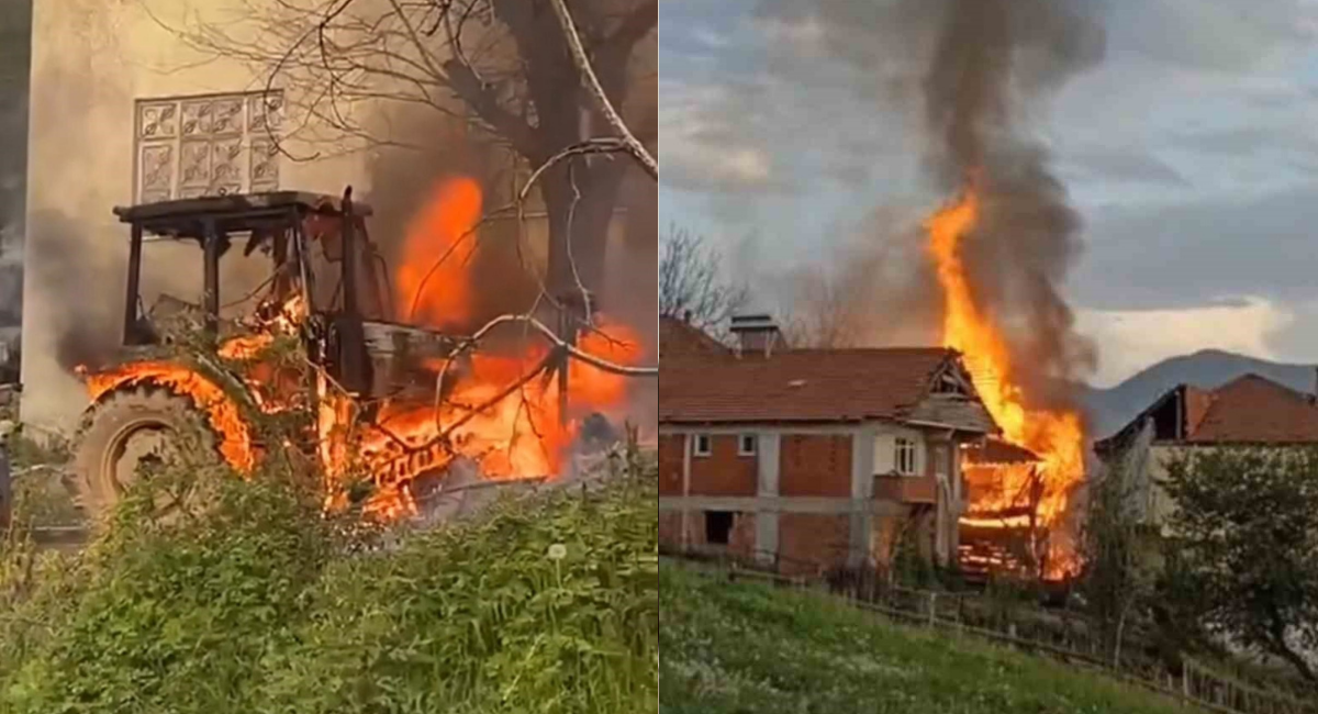 Düzce'de yangın! 1 ev ve 1 traktör yandı