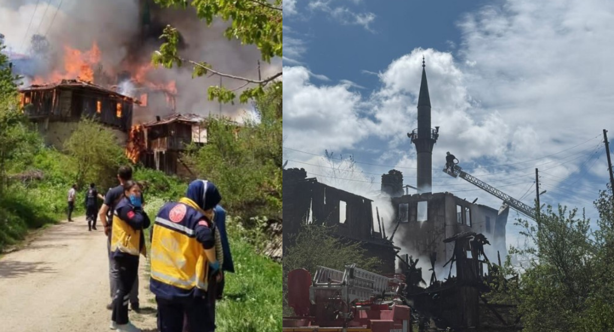 Bolu'da feci yangın! 2 ev ve köy camisi yandı