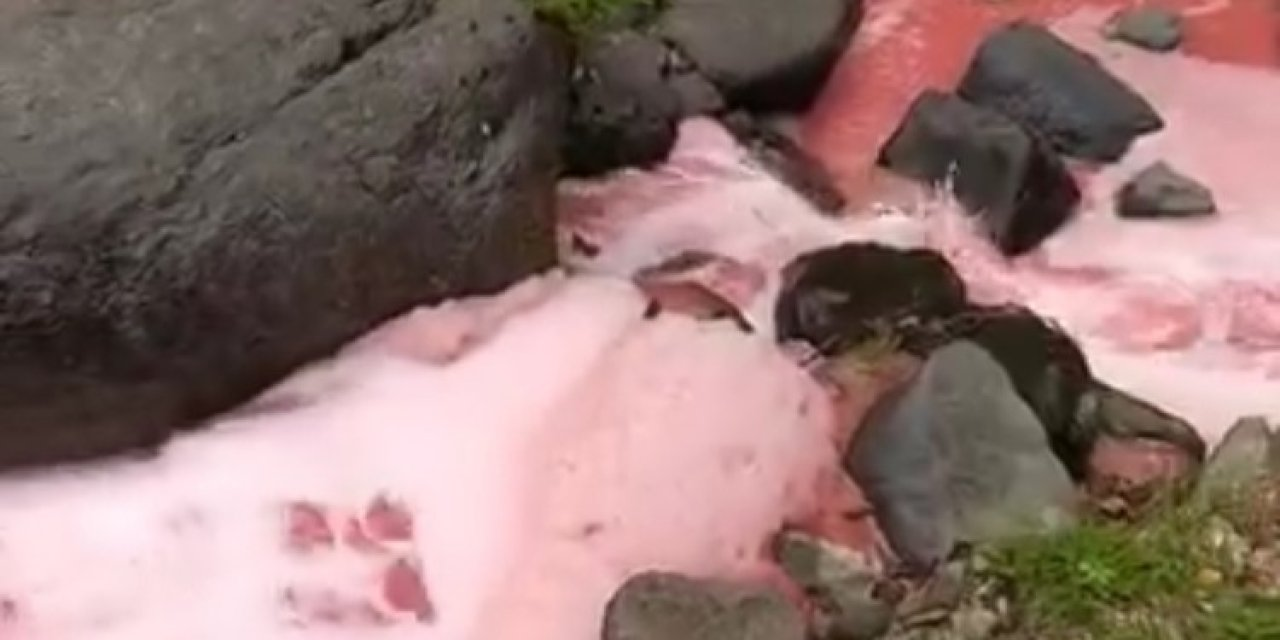 Rize'deki bir derenin rengi önce kırmızı oldu sonra köpüklendi