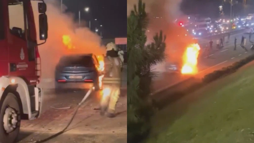 Kağıthane’de bariyerlere çarpan araç alev aldı: sürücü yaralandı