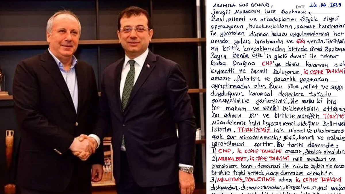 İmamoğlu'nun 'Hoş geldin' mektubunu paylaşarak resmen duyurdu: Muharrem İnce 'baba ocağına' döndü
