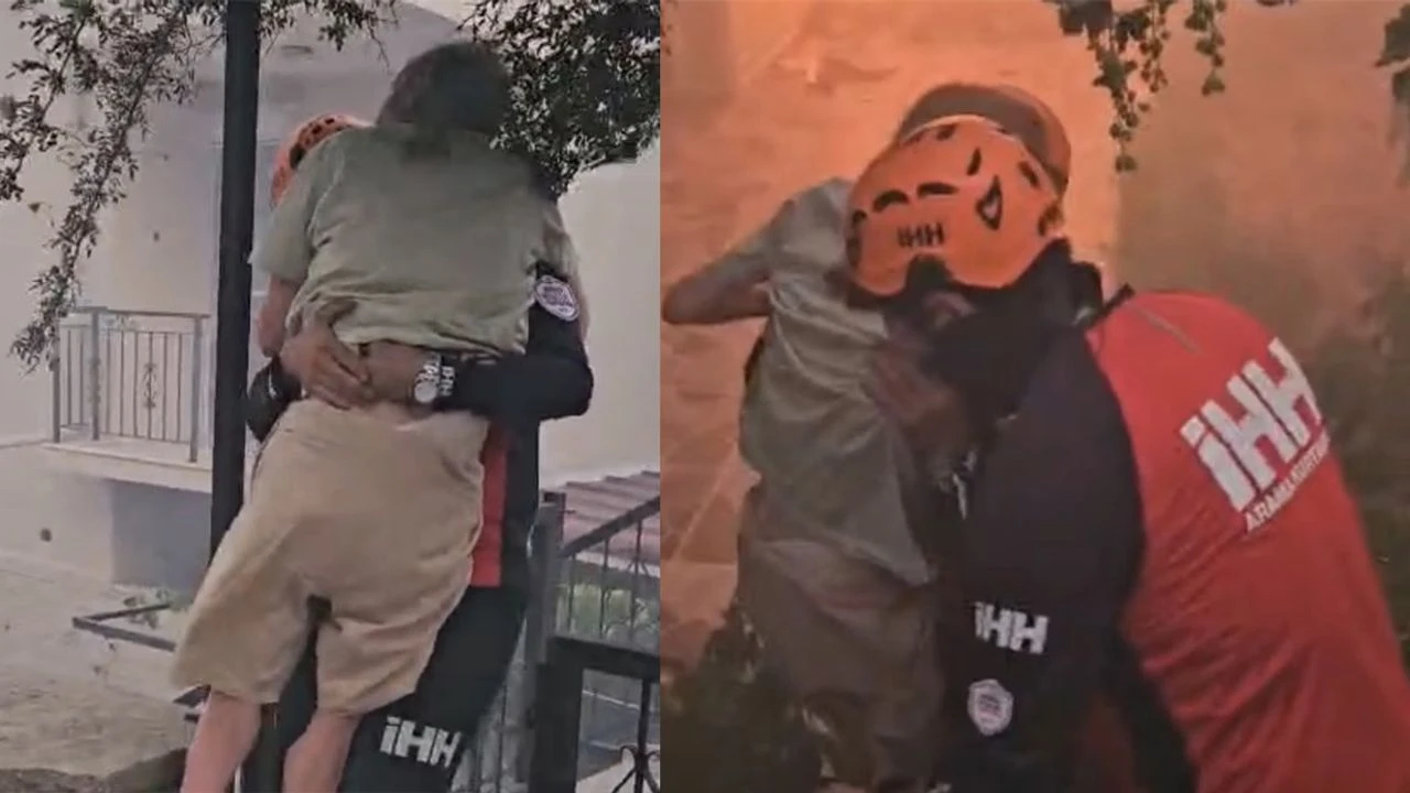 İzmir'deki orman yangınında yürek yakan görüntü: Tekerlekli sandalyeli yaşlı kurtartıldı