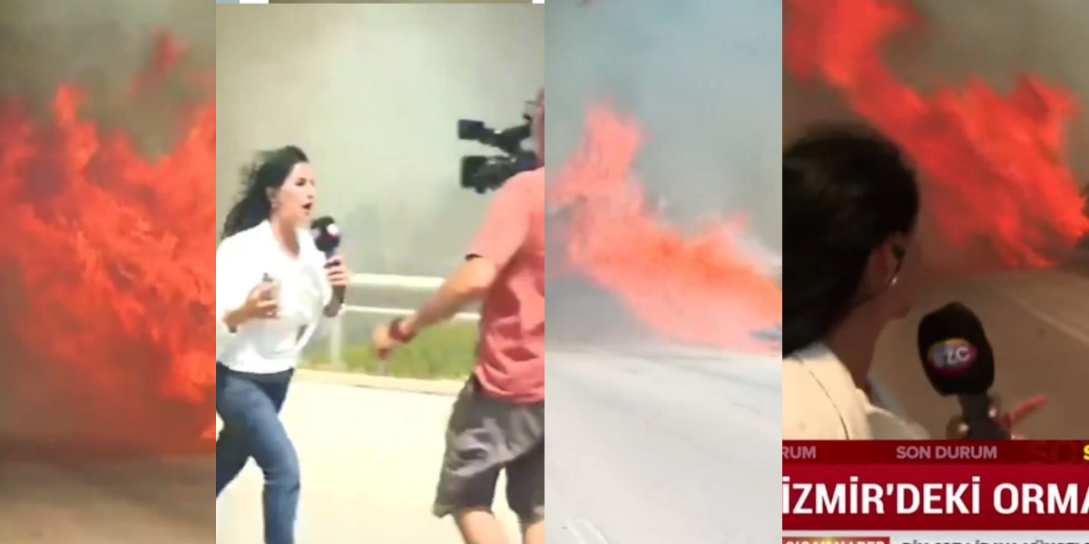 İzmir'de felaket: Yangın otoyolu sardı gazeteciler alevler arasında kaldı