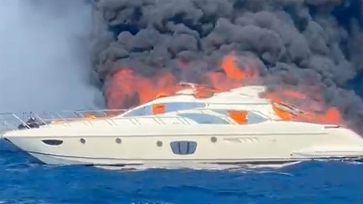 Bodrum’da 2 milyon dolarlık lüks yat alev alev yandı: Göz göre göre battı