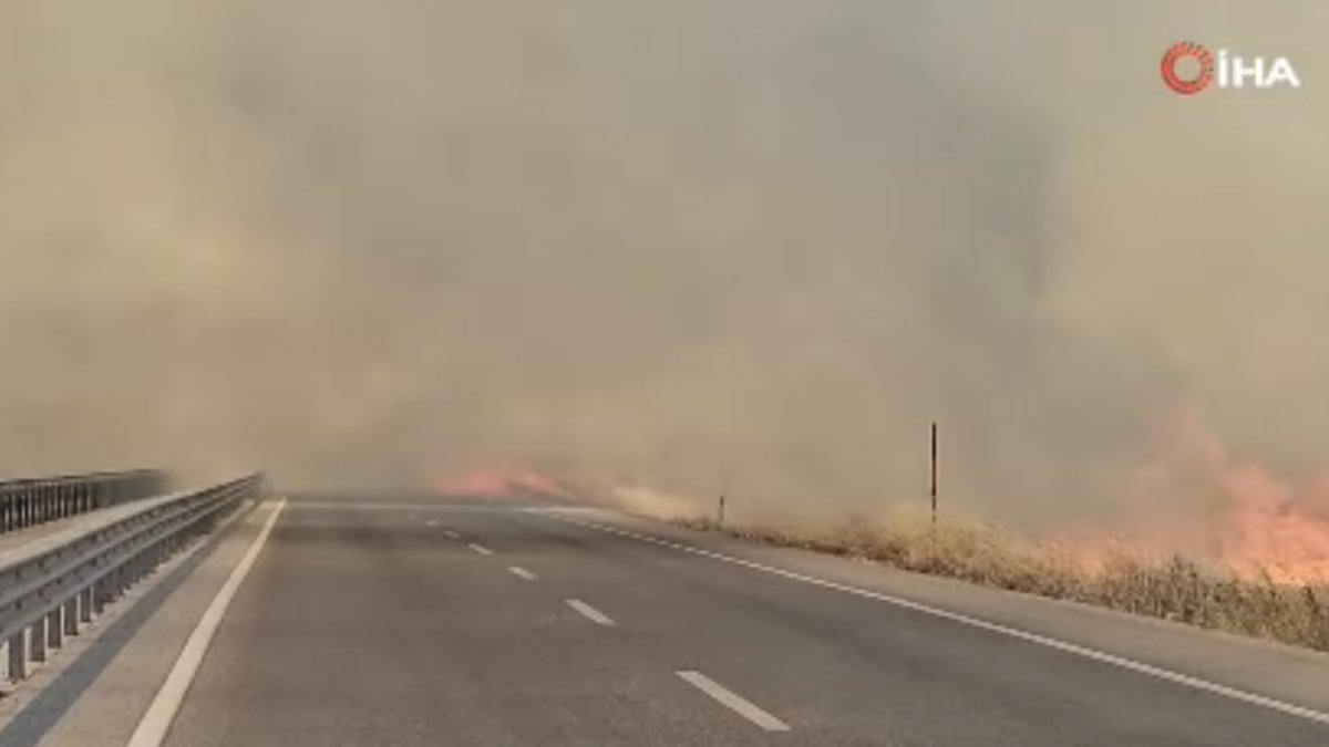 Edirne ile Havsa arasında tarım arazisinde yangın: Yol trafiğe kapatıldı