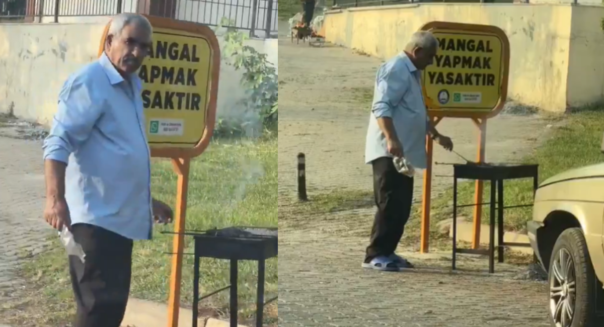 Mangal yasaktır yazısının önünde mangal yaptı: Görüntü sosyal medyayı ayağa kaldırdı