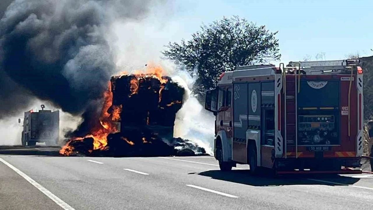LPG’li otomobil yangını önce tarlaya sonra tıra sıçradı