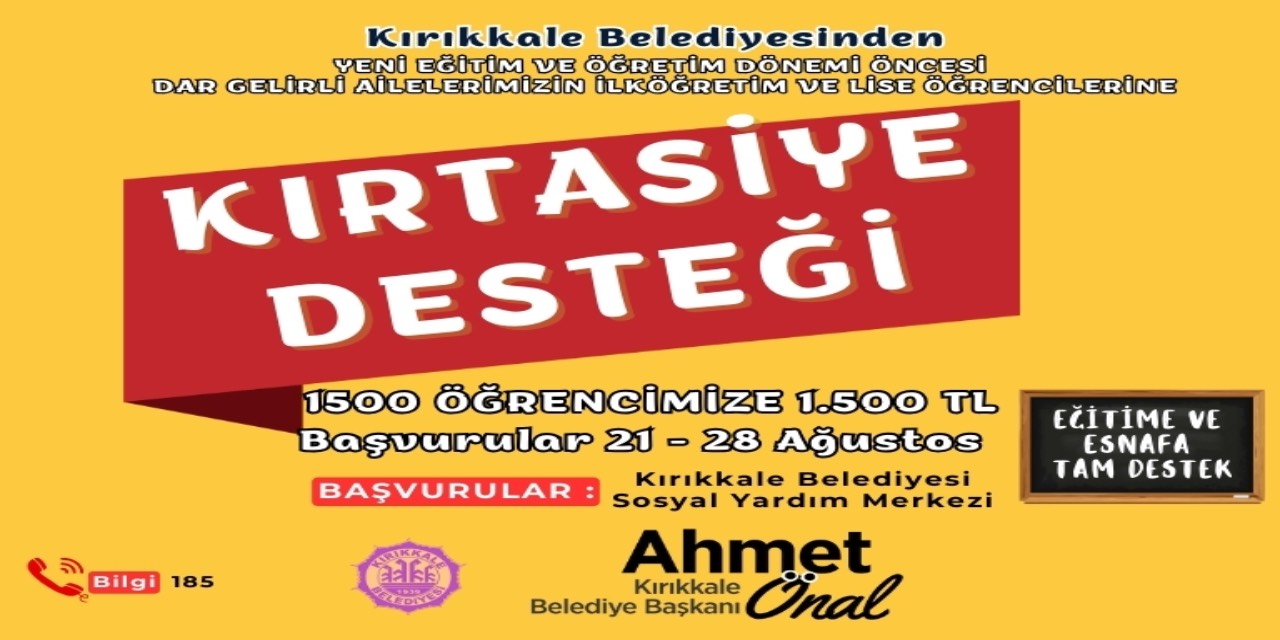 Kırıkkale Belediyesi’nden ihtiyaç sahibi öğrencilere kırtasiye desteği