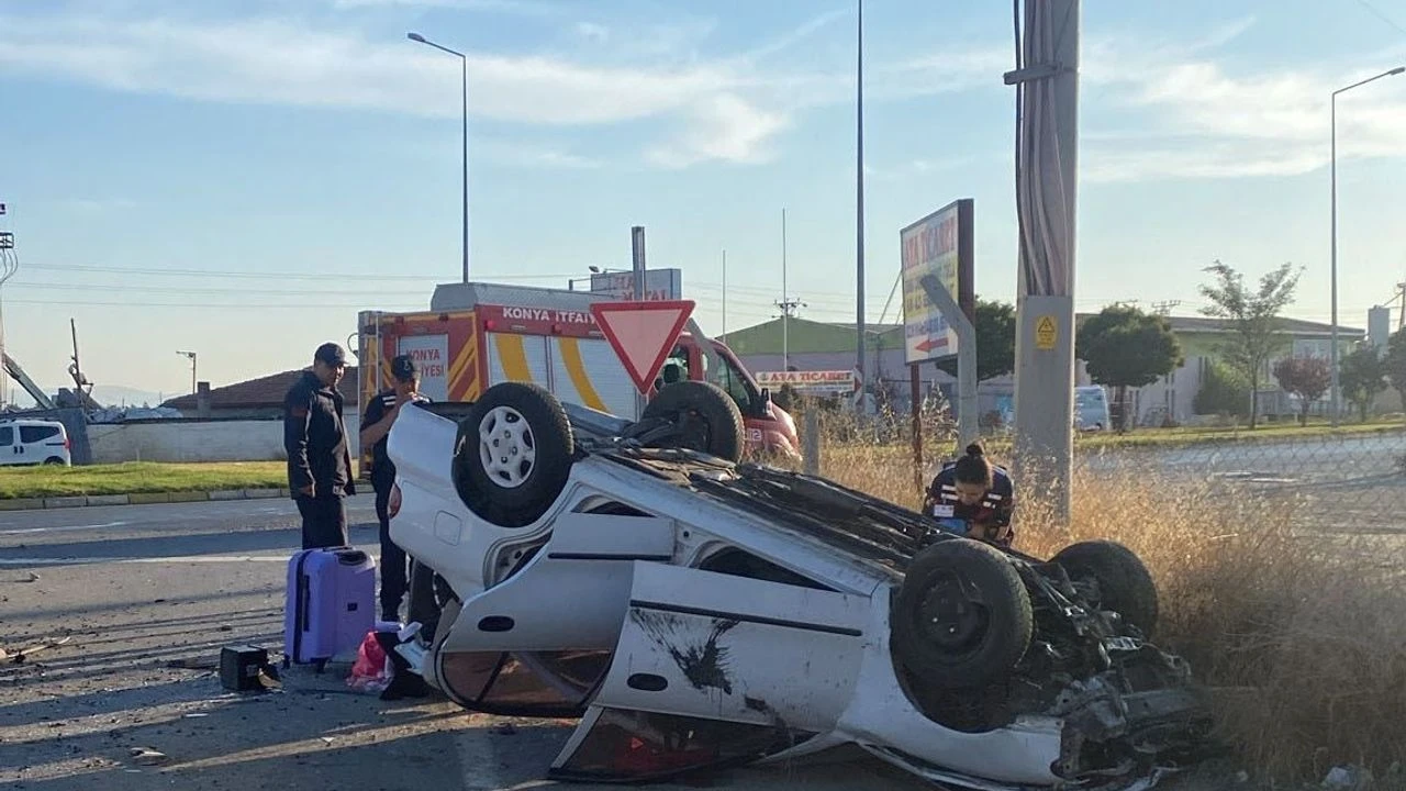 Konya’da takla atan otomobilde 5 kişi yaralandı