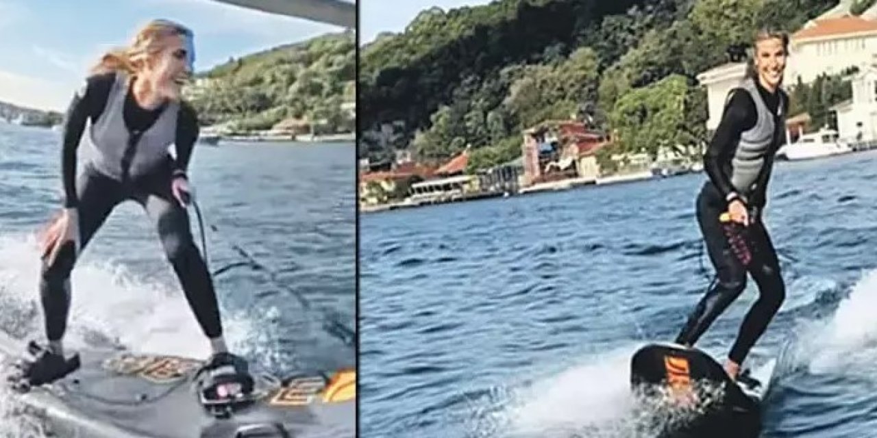 Çağla Şıkel Boğaz’ın ortasında şov yaptı! Jet sörf şovuyla büyüledi