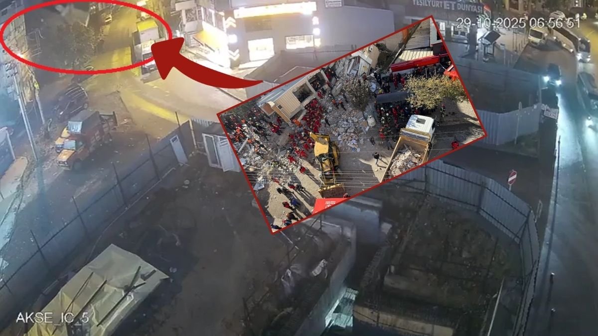 Gebze’de 7 katlı binanın çökme anı kameraya yansıdı