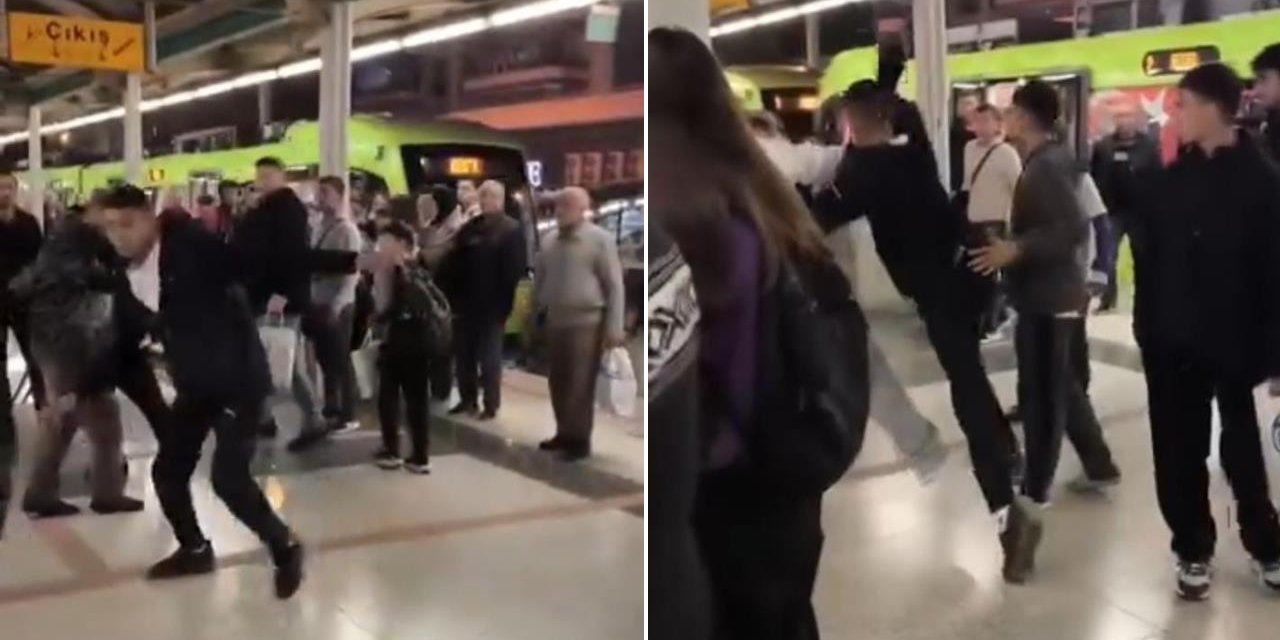 Bursa metrosunda yumruklar havada uçuştu! Vatandaşlar o anları maç seyreder gibi izledi