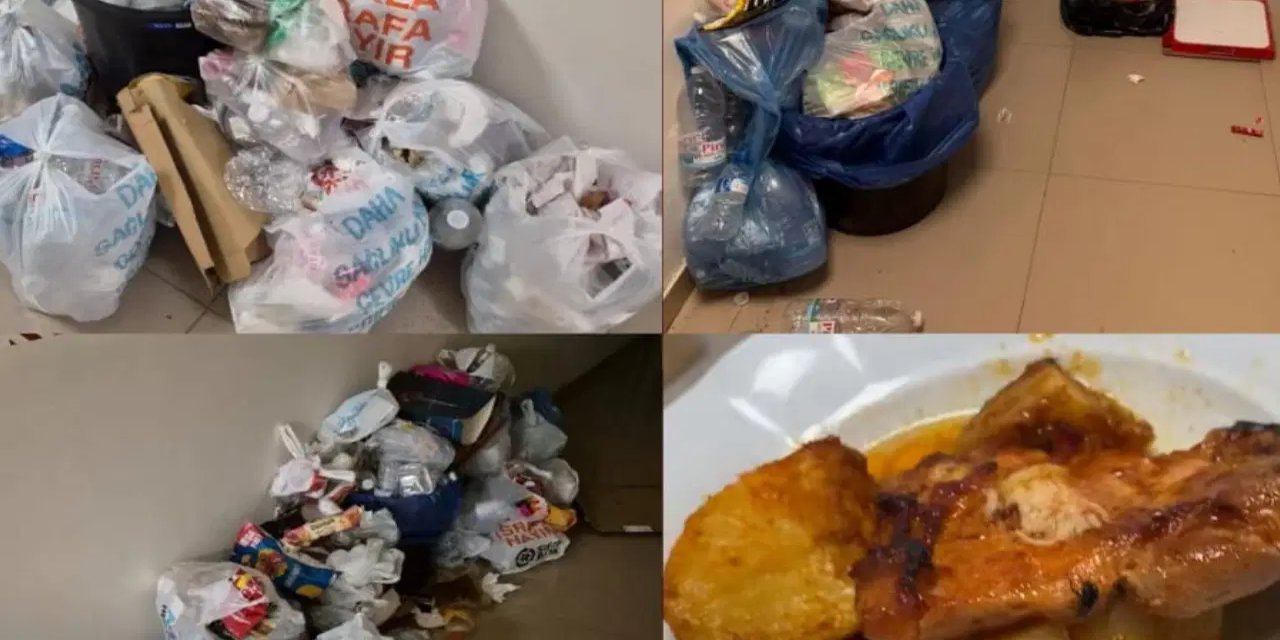 Ege Üniversitesi KYK yurtlarında skandal manzara! Çöpler her yere taştı, yemekler hijyenik değil