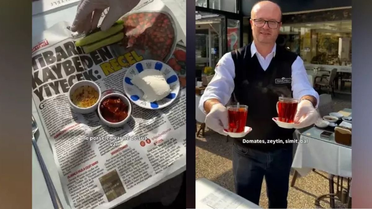 Bursa'da 'gazete kağıdı' üzerinde esnaf kahvaltısı viral oldu
