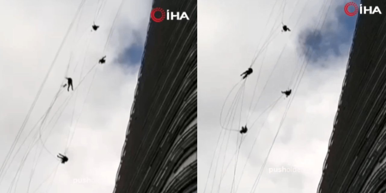 Ümraniye Finans Merkezi'nde rüzgar dehşeti: İşçiler saatlerce havada savruldu