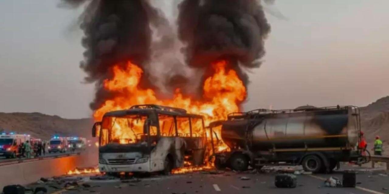 Umre otobüsüyle yakıt tankeri çarpıştı: 45 kişi hayatını kaybetti