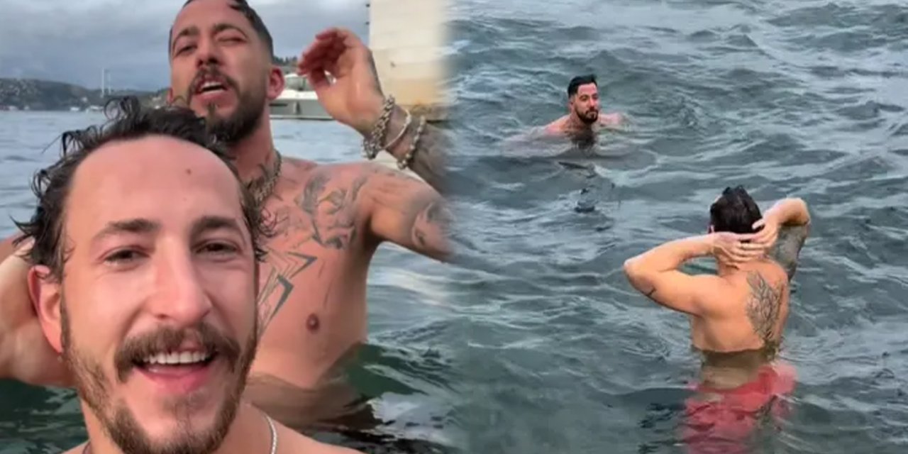 Kış dinlemediler! Survivor Berkan ve DJ Mahmut Orhan İstanbul Boğazı’nda yüzdü
