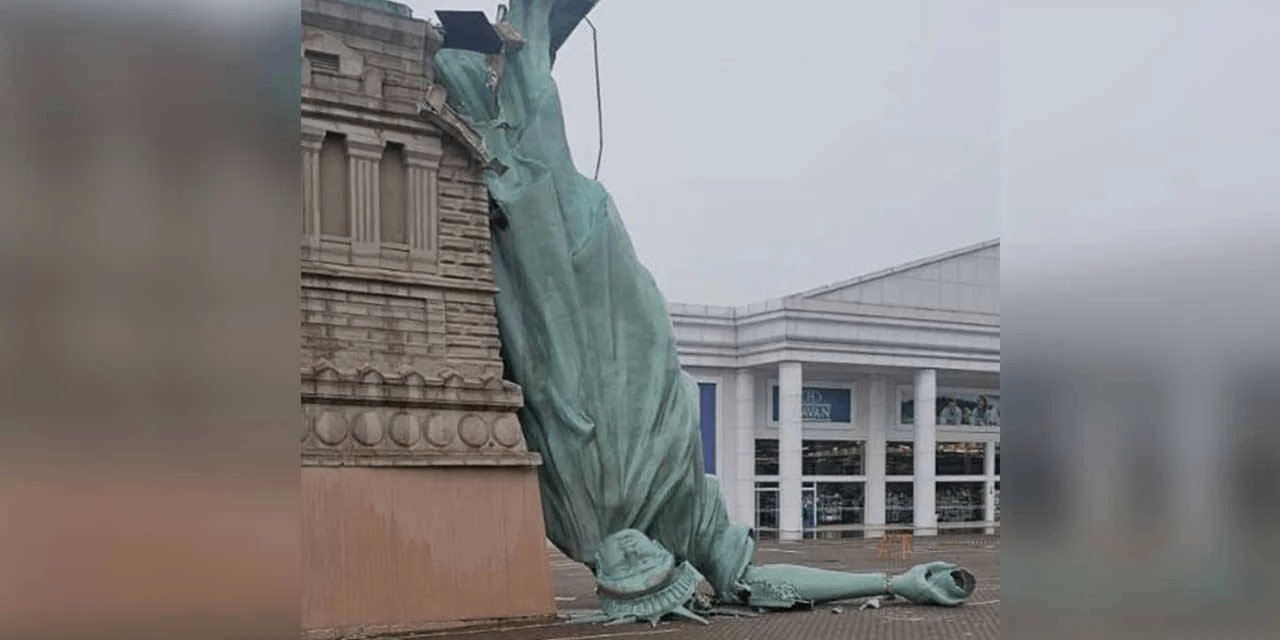 Brezilya’da şok görüntü! Özgürlük Heykeli replikası devrildi