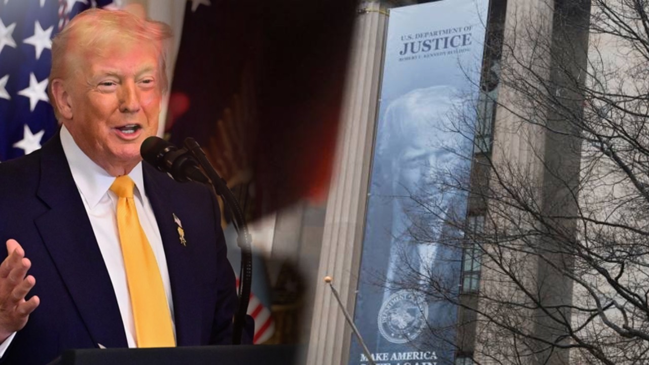 ABD’de poster krizi: Adalet Bakanlığı’na dev Trump pankartı asıldı
