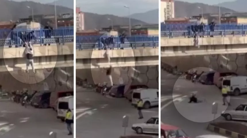 Karabük’te köprüde korku dolu anlar: Tutunamayınca beton zemine çakıldı