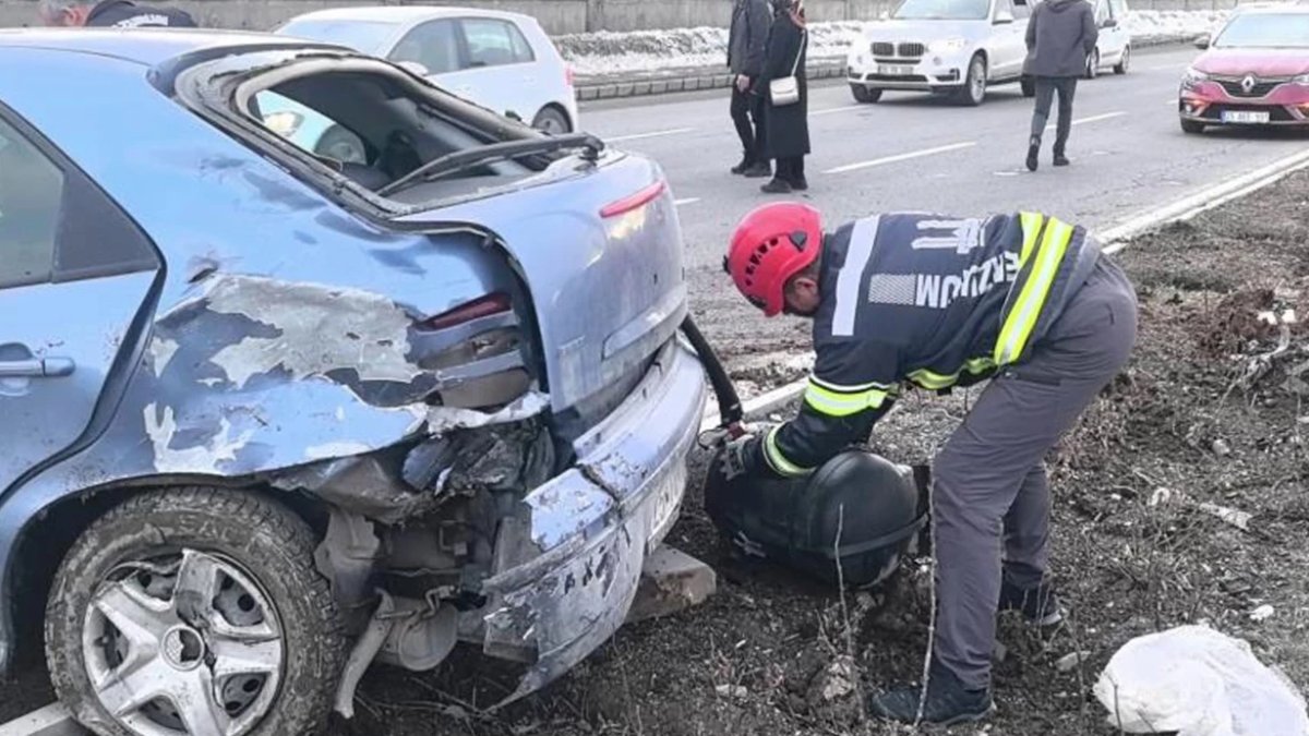 Erzurum'da kaza: Aracın LPG tankı koptu