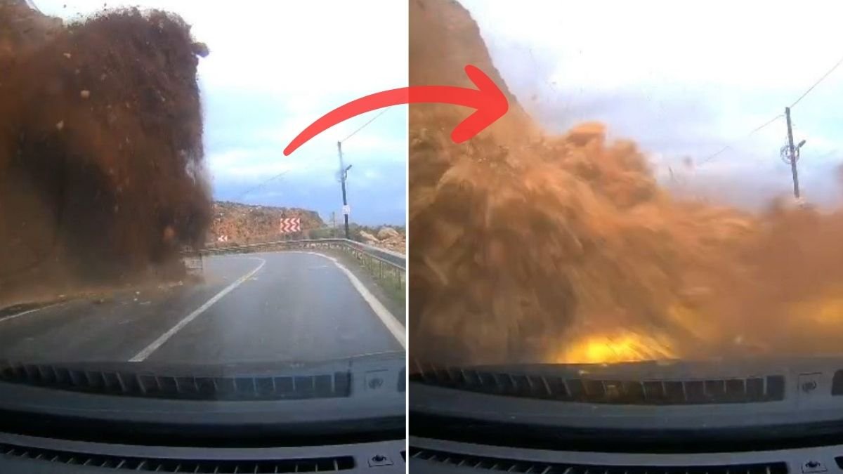 Mersin-Antalya Karayolu’nda felaketi böyle görüntüledi: Heyelan bir anda aracıyla yuttu