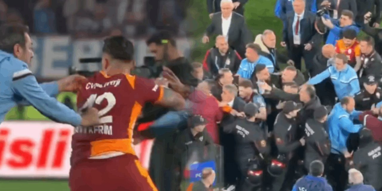 Trabzonspor - Galatasaray maçında saha karıştı: Abdülkerim Bardakcı'yı arkadaşları zor sakinleştirdi