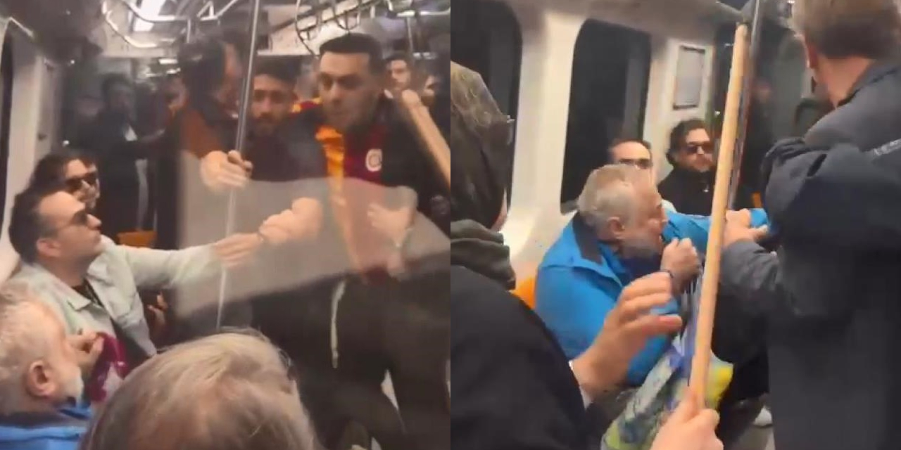 Metrodaki küfürlü tezahürat kavgasına oklavalı müdahale! Kimse gözlerine inanamadı, o anlar kamerada