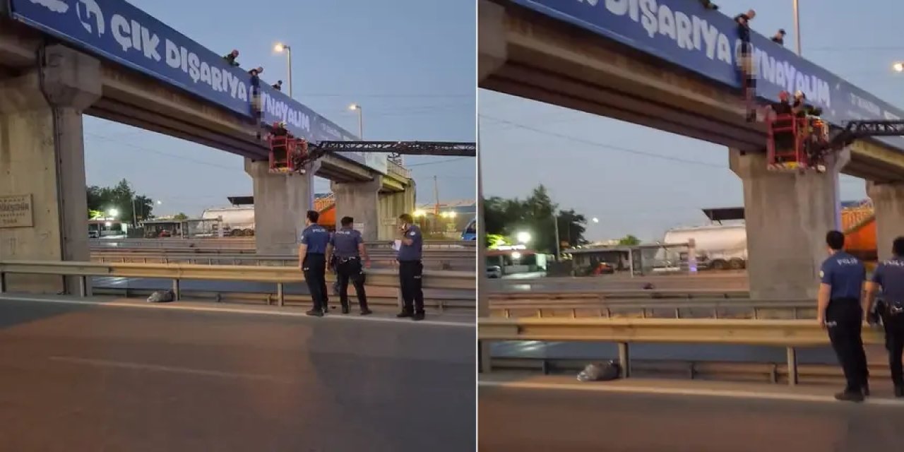 Kocaeli'de korkunç olay: Üst geçitte yarı çıplak asılı şekilde ölü bulundu
