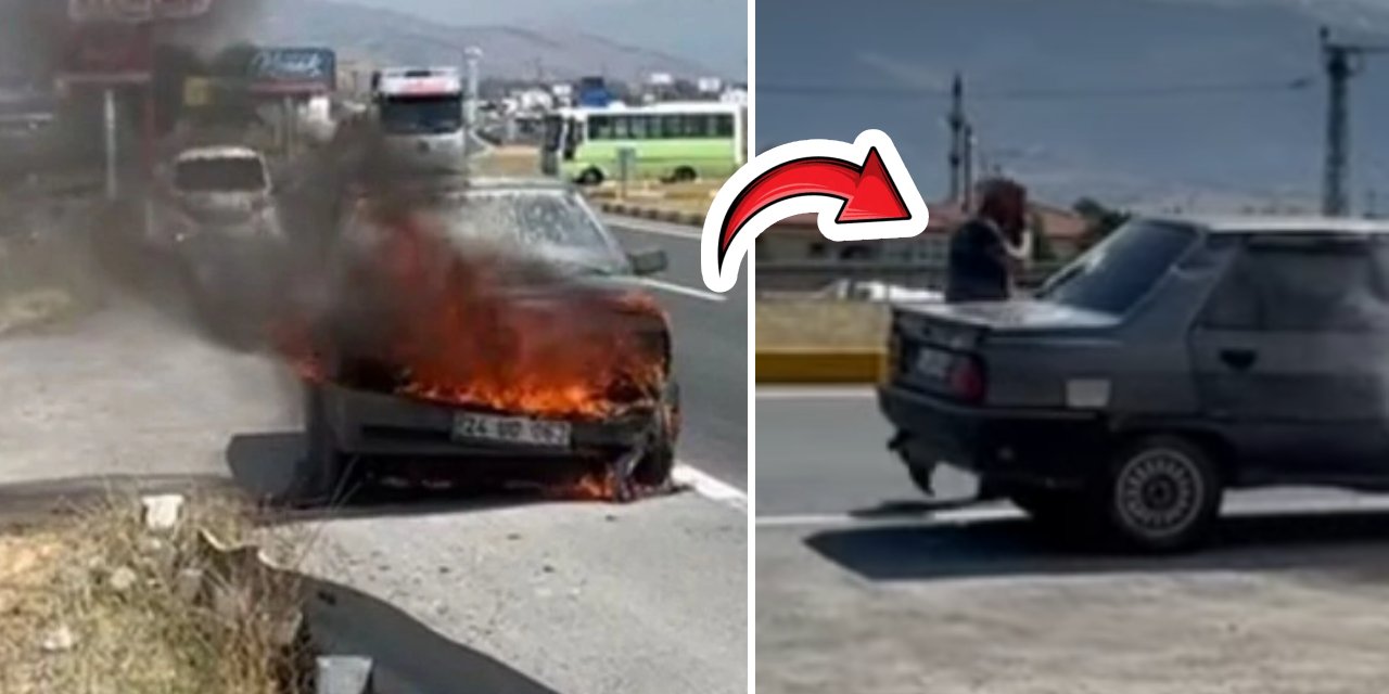 Erzincan'da inanılmaz olay! Alev alev yanan otomobilini söndürürken bunu yaptı