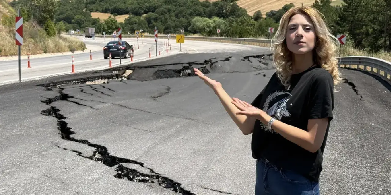 O karayolunu kullanırken dikkat! Asfalt yarıldı, yol çöktü