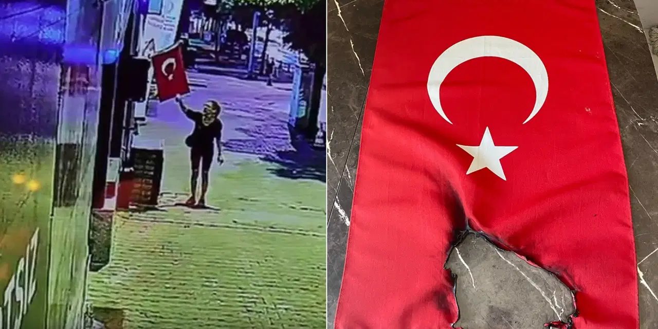 Muğla'da yoldan geçen kadın Türk bayrağını yaktı