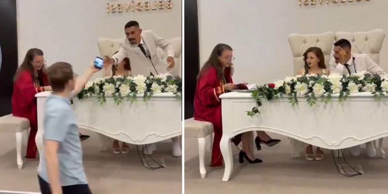 Nikah masasında beklenmedik kaza! Damat telefonu almak isterken yere kapaklandı