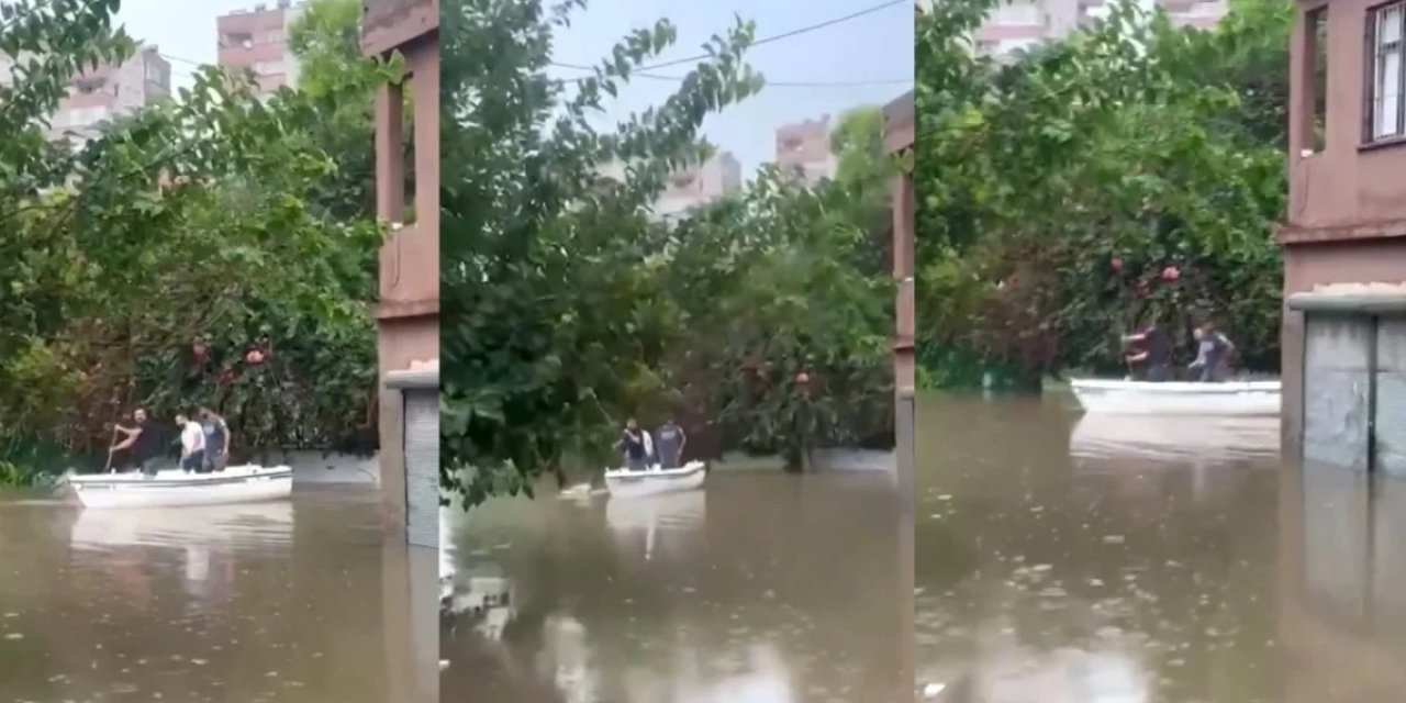 Burası Venedik değil, Adana! Sokaklarda kayıkla tur attılar