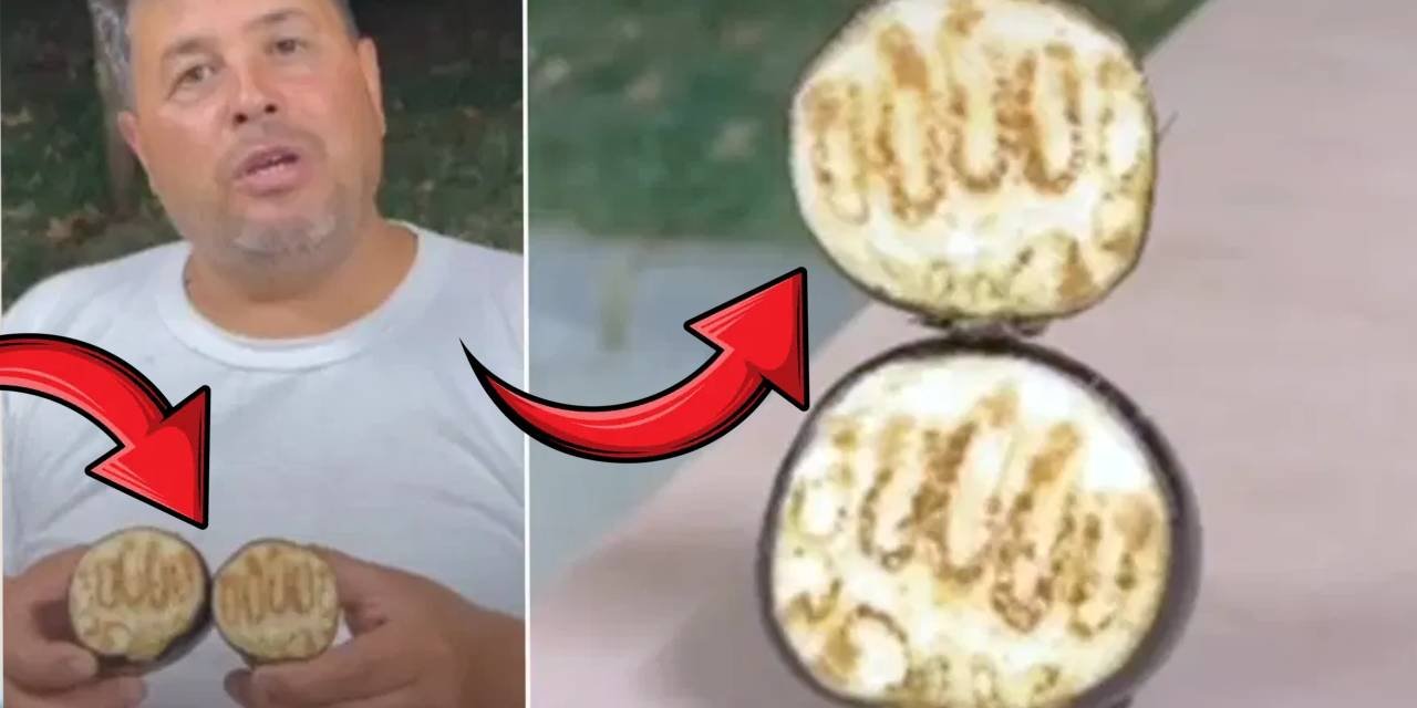 Patlıcanı kesince gördüğüne inanamadı: İçinden Arapça “Allah” yazısını andıran şekil çıktı