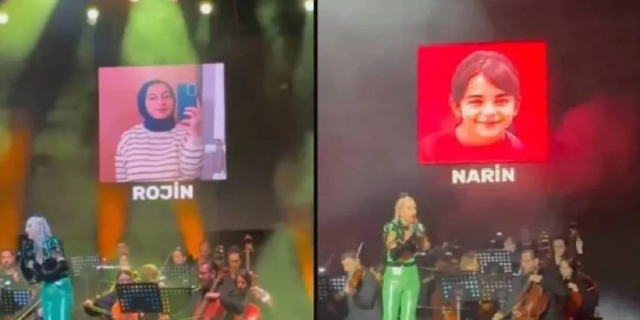 Rojin, Narin, Leyla... Hande Yener konserinde katledilen kadın ve çocukların fotoğraflarını yansıttı