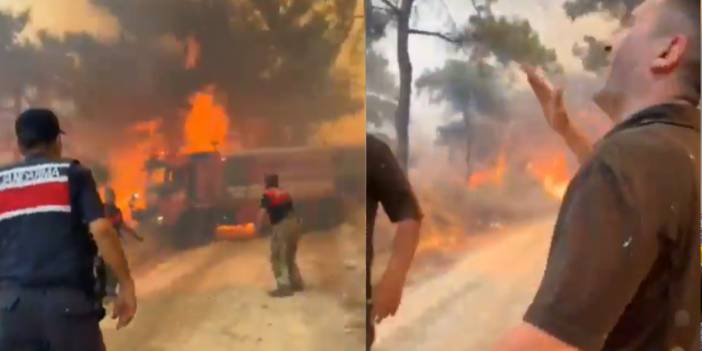 Çanakkale'deki yangında bir itfaiye aracı ve minibüs alevlerin içinde kaldı