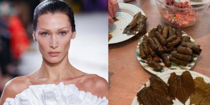 Mutfaktaki hünerlerini sergiledi: Bella Hadid'den yaprak sarma