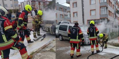 Bandırma'da araç alev alev yandı