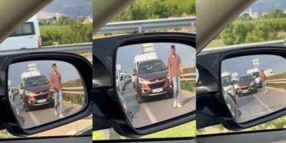 Emniyet şeridinde yürüdü: Nedeni herkesi şaşırttı