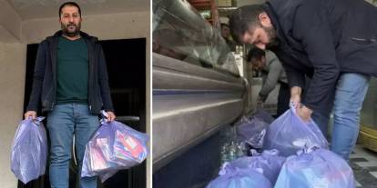 Dükkanını devreden esnaf elinde kalan malzemeleri öğrencilere dağıttı