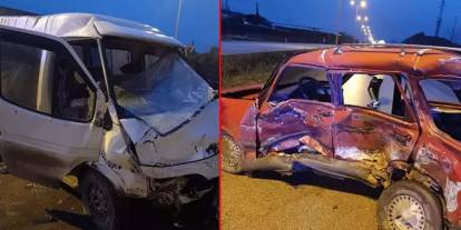 Servis minibüsü ile otomobil çarpıştı: 10 yaralı