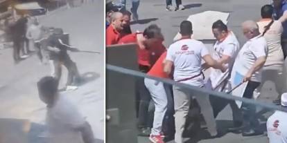 Taksim Meydanı'nda kazmalı yumruklu kavga: Esnafa saldıran şahıslar tekme tokat dayak yedi