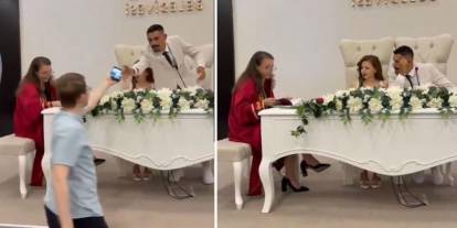 Nikah masasında beklenmedik kaza! Damat telefonu almak isterken yere kapaklandı