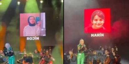 Rojin, Narin, Leyla... Hande Yener konserinde katledilen kadın ve çocukların fotoğraflarını yansıttı